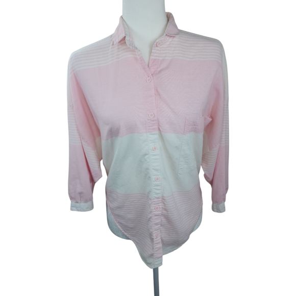 Vintage Angelique Imports Striped Cotton Button Down Shirt Pink White Size Small - Picture 4 of 14